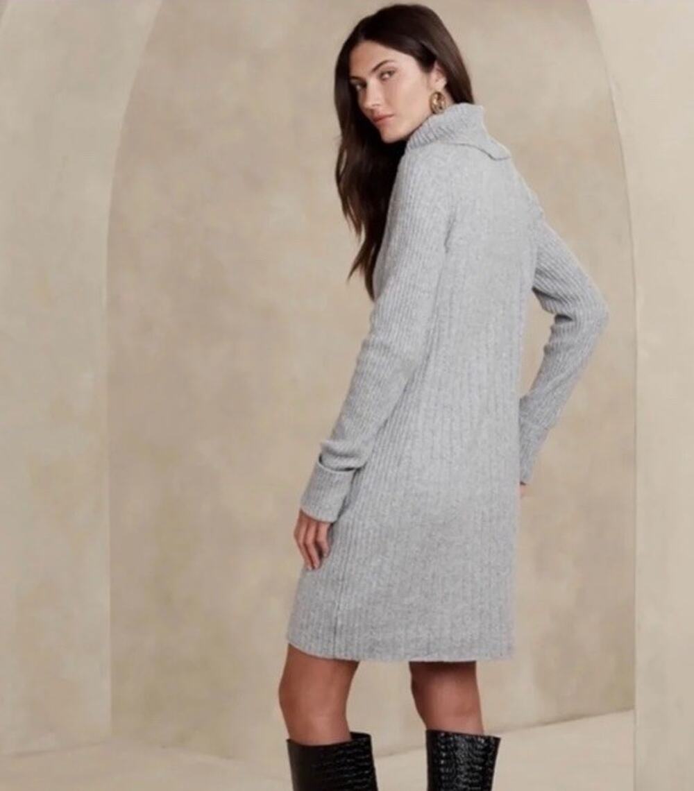 TALL Banana Republic L Organic Cotton Cashmere turtleneck mini sweater dress NWT